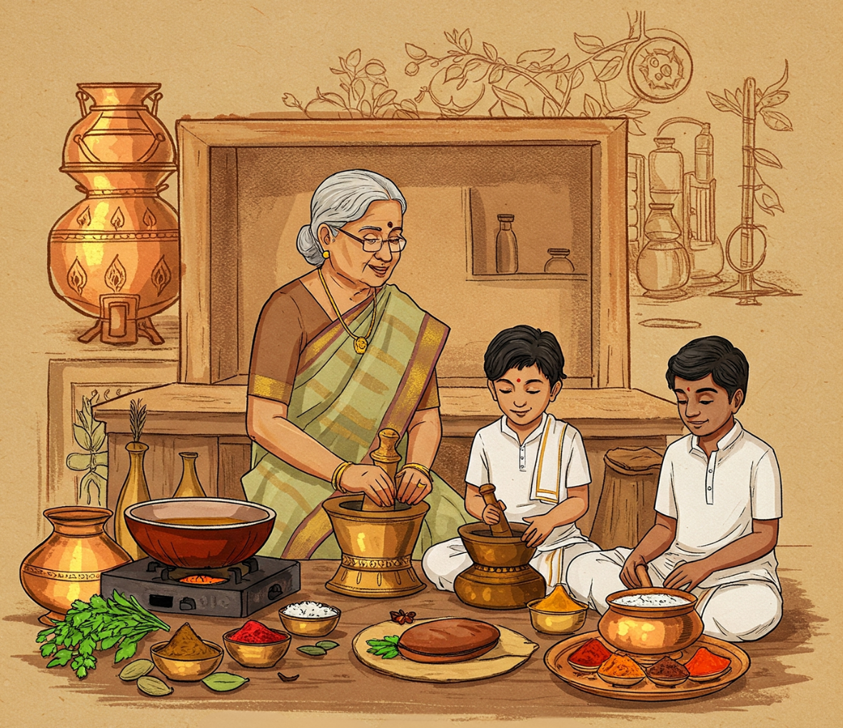 Grandma's hands preparing food